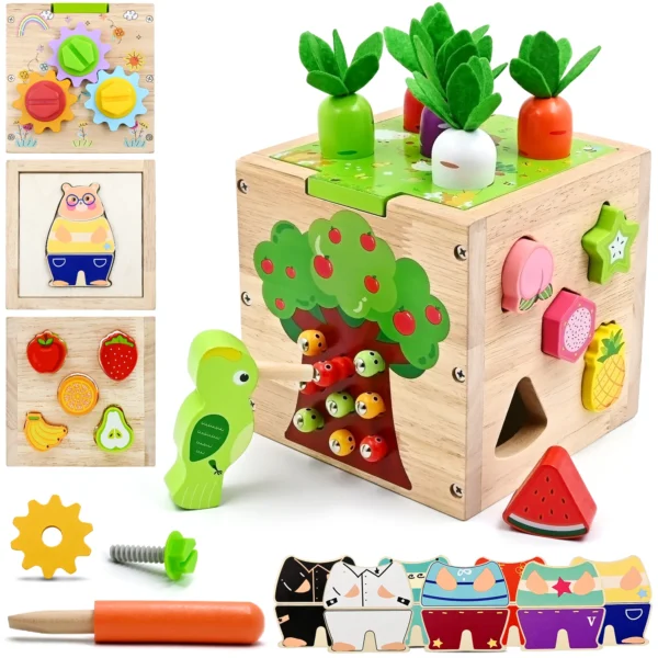 5-in-1-Montessori-Aktivitätswürfel aus Holz – Pädagogisches sensorisches Spielzeug für Babys und Kleinkinder | Geschenk für frühes Lernen und Entwicklung